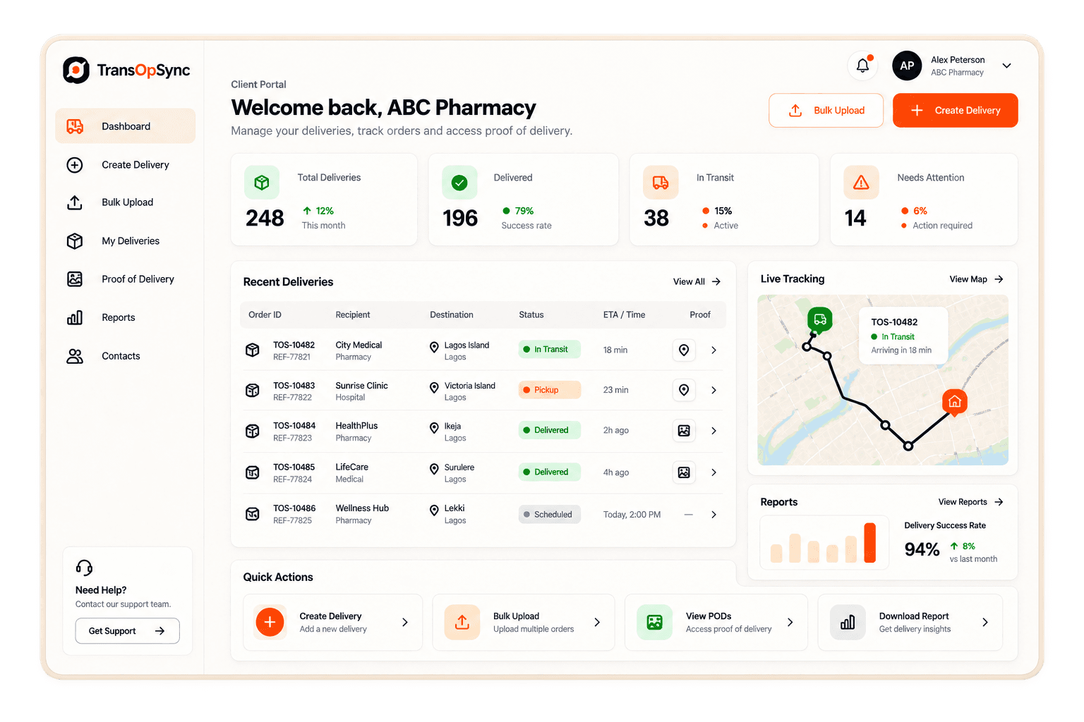 TransOpSync business client portal