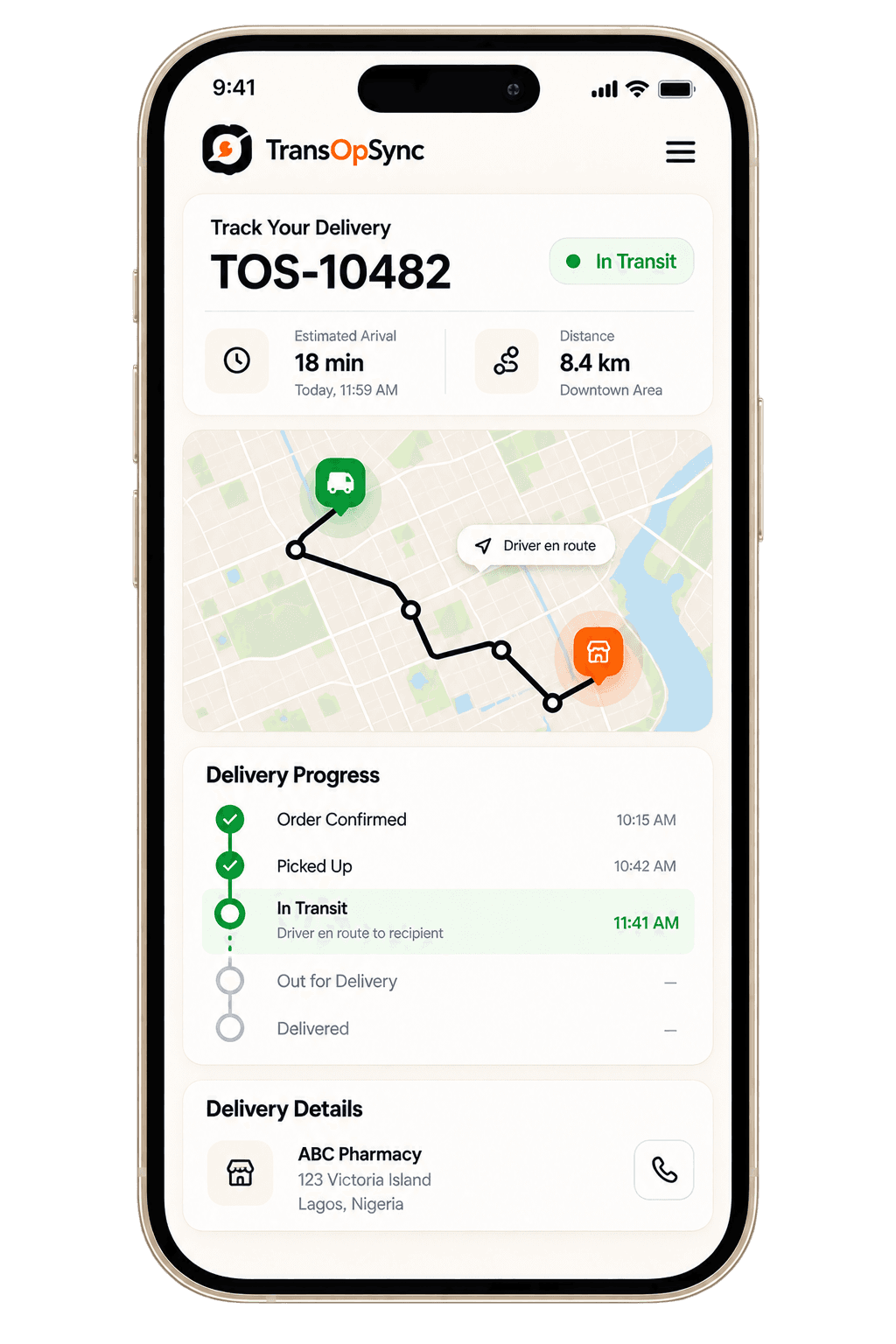 TransOpSync recipient delivery tracking experience